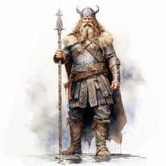 Male viking watercolor clip art isolated on a white background (generative ai)