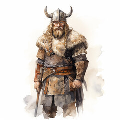 Male viking watercolor clip art isolated on a white background (generative ai)