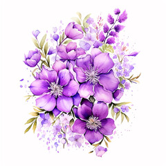 Purple flowers watercolor paint ilustration