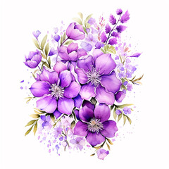Purple flowers watercolor paint ilustration