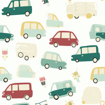 Cars cute childish cartoon repeat pattern vehicles