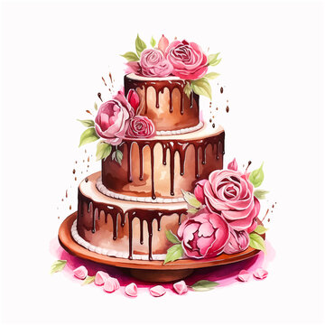  Chocolate cake watercolor paint art