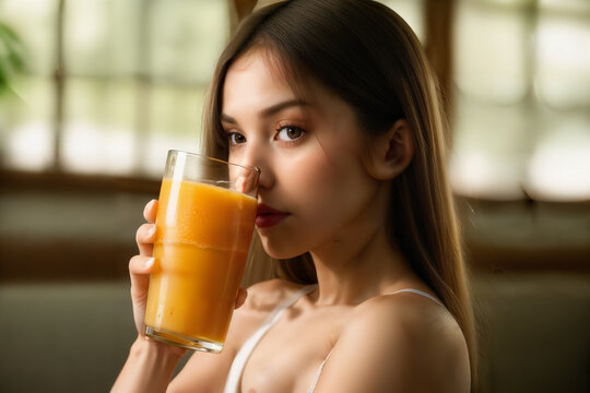 Athletic and muscular young child savoring a refreshing glass of Orange juice