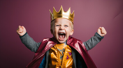 laughing toddler dressed up as a prince
