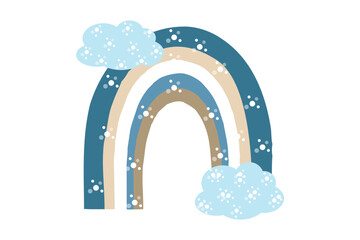 Children's rainbow in boho style Cute illustration in pastel colors with blue clouds. Children's room poster booklet 