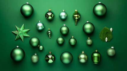 flat lay Merry Christmas background in green