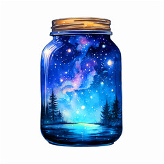 Glass jar with galaxy inside watercolor paint 