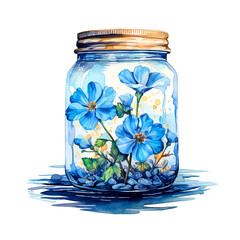  Glass jar with flowers inside watercolor paint