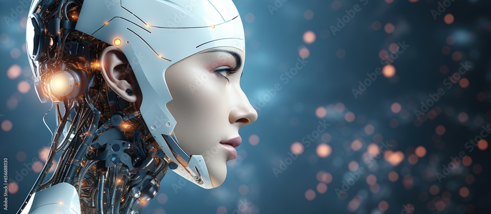 Poster modern ai robot with advanced software with copyspace for text