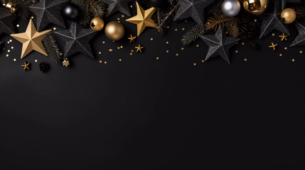  flat lay Merry Christmas background in black