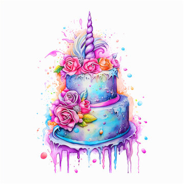 Purple cake watercolor paint art