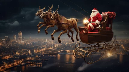 Fotobehang santa claus riding a sleigh © Piotr