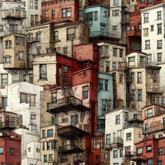 Fototapeta premium City repeat pattern cartoon houses
