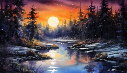 Lovely nighttime scenery artwork backdrop - obrazy, fototapety, plakaty