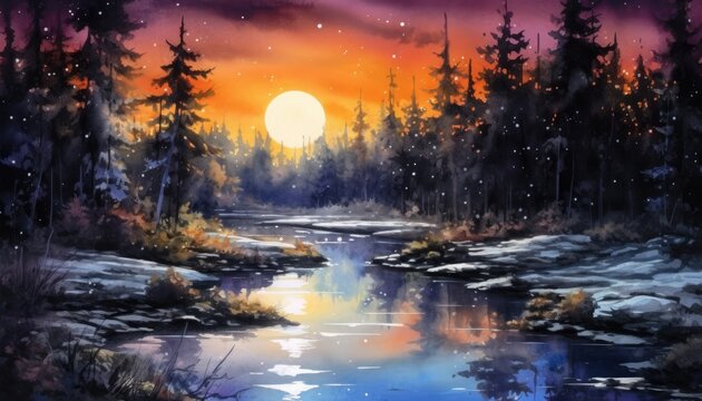 Lovely nighttime scenery artwork backdrop