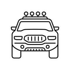 SUV icon. Off-road vehicle. Black contour linear silhouette. Front view. Editable strokes. Vector simple flat graphic illustration. Isolated object on a white background. Isolate.