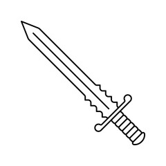 Sword icon. Black contour linear silhouette. Front side view. Editable strokes. Vector simple flat graphic illustration. Isolated object on a white background. Isolate.