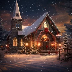 Fensteraufkleber christmas church at night © Piotr