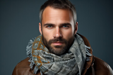 Obraz premium Fashion dude in scarf and shades, looking at camera