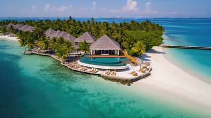 Tropical island luxury hotel paradise beach - obrazy, fototapety, plakaty