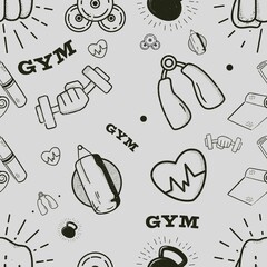 Fitness Pattern - Seamless Background with  Gym Icons
