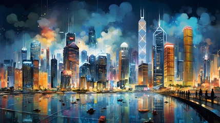 Poster Shanghai Panoramic view of the city at night, Shanghai, China