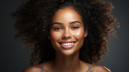 beautiful black woman touch face with smooth healthy skin, happy smiling.generative ai