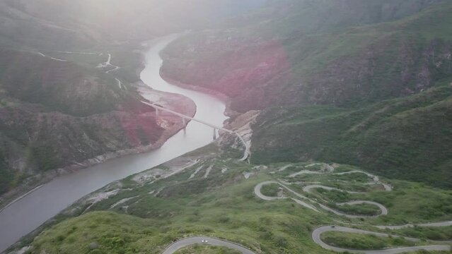 beautiful landscape with deep valleys and flowing rivers at the chicamocha canyon in the andes mountains of Colombia.