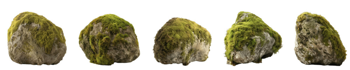Large stone shape mossy rocks, square size, isolated on transparent background generative ai - Powered by Adobe