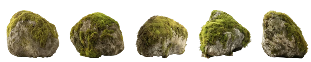 Foto op Canvas Large stone shape mossy rocks, square size, isolated on transparent background generative ai © Hixel