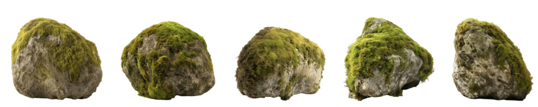 Large stone shape mossy rocks, square size, isolated on transparent background generative ai