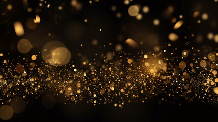 A backdrop for Merry Christmas and Happy New Year, adorned with glistening golden particles on a dark canvas..