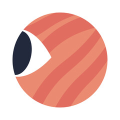 Striped alien planet looking sideways 2D cartoon conceptual object. Side eye mars planetary sphere isolated vector item white background. Eyeball exoplanet color flat spot illustration concept