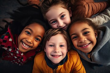 A diverse group of happy children, boys and girls, enjoying their summer vacation in the park, laughing and playing together.