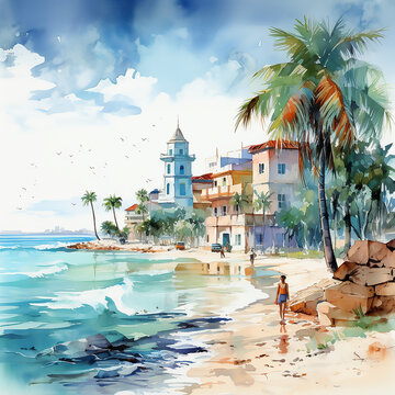 comic gemälde zeichnung skizze wasserfarben aquarell urlaub ferien mittelmeer strand kuba marokko maroko türkei bulgarien