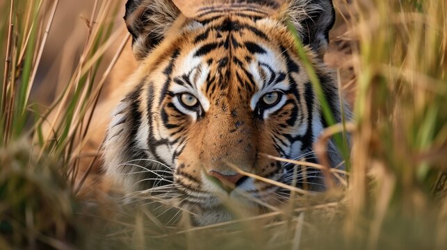 tiger hidden predator photography grass national geographic style 35mm documentary wallpaper