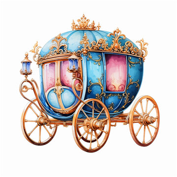  Fairytale carriage watercolor paint art