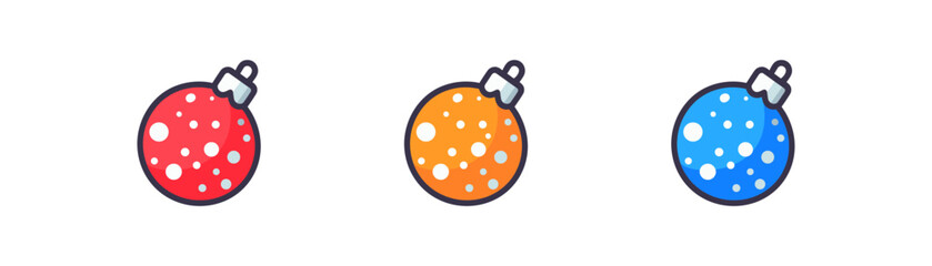 Three Christmas ornaments with polka dots, simple vector illustration.