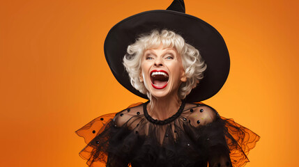 old Halloween witch on an orange background