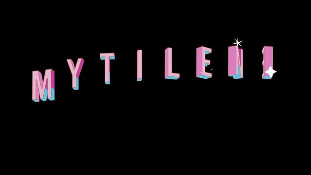 Bright letters jump merrily in the inscription MYTILENE city. Retro. Alpha channel black. Looped from frame 120 to 240, Alpha BW at the end