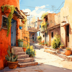  Mexican pueblo watercolor paint ilustration