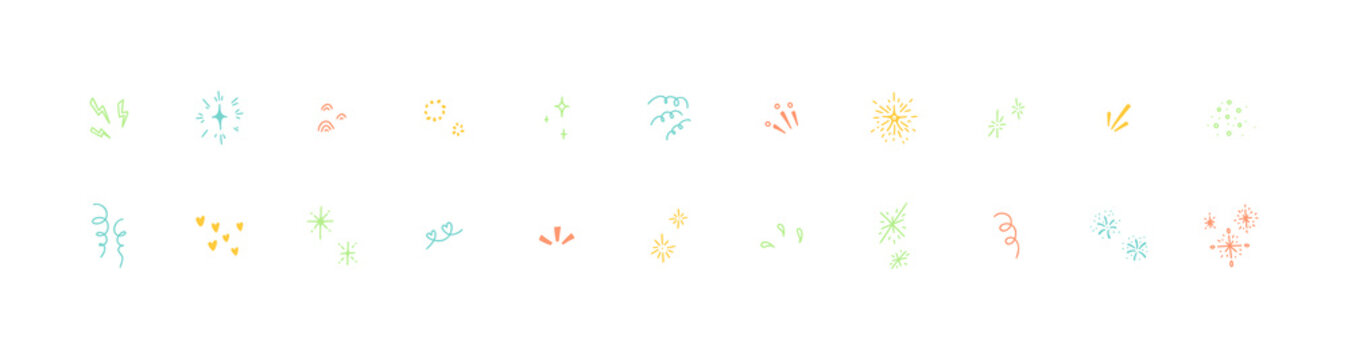 Set of line cute doodle elements. Manga motion expression effects. Starburst, firework, bling sketch freehand illustration