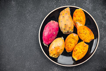 prickly pear fresh exotic fruit figues de barbarie appetizer meal food snack on the table copy space food background rustic top view