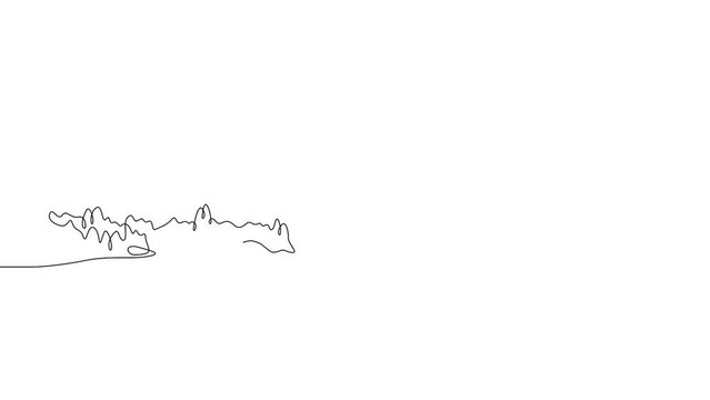 The most beautiful landscape. Wild nature. Wonderful lakes. 
High mountains. Vast forests.Self drawing animation of one continuous line.Linear. Hand drawn, white background.