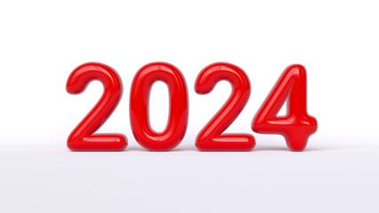 2024 new year 3d number. Red 3d number on white background. 3d render illustration