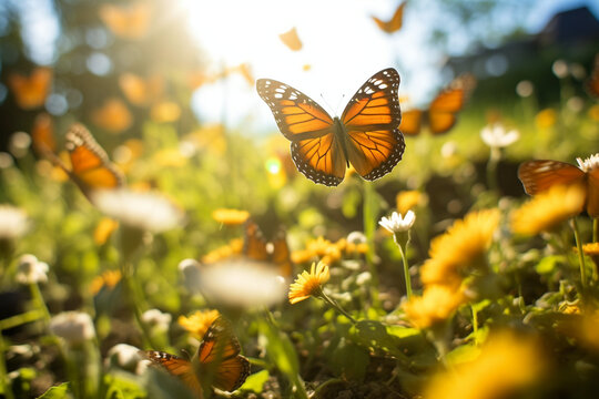 monarch butterfly on the grass. generative ai. crucian landscape with butterflies.