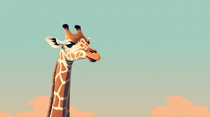 Naklejki   a giraffe standing in a field with a sky background.  generative ai
