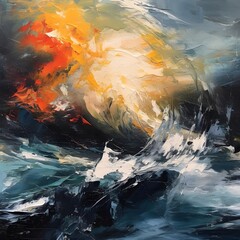 Abstract oil painting of sea waves. Oil painting on canvas. Modern art.
