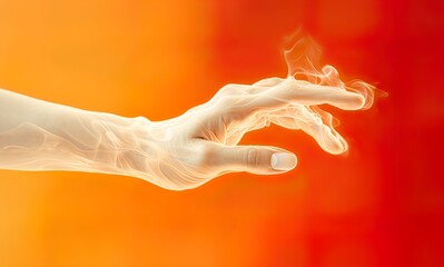 Hands, fingers affected by arthrosis, arthritis, or psoriatic arthritis, showcasing joint inflammation and pain, depicting the impact of health conditions on mobility, daily life. Glowing background - obrazy, fototapety, plakaty
