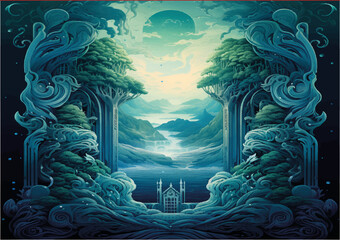 Print,Landscape image suitable for book printing created with artificial intelligence visual,Generate Aİ